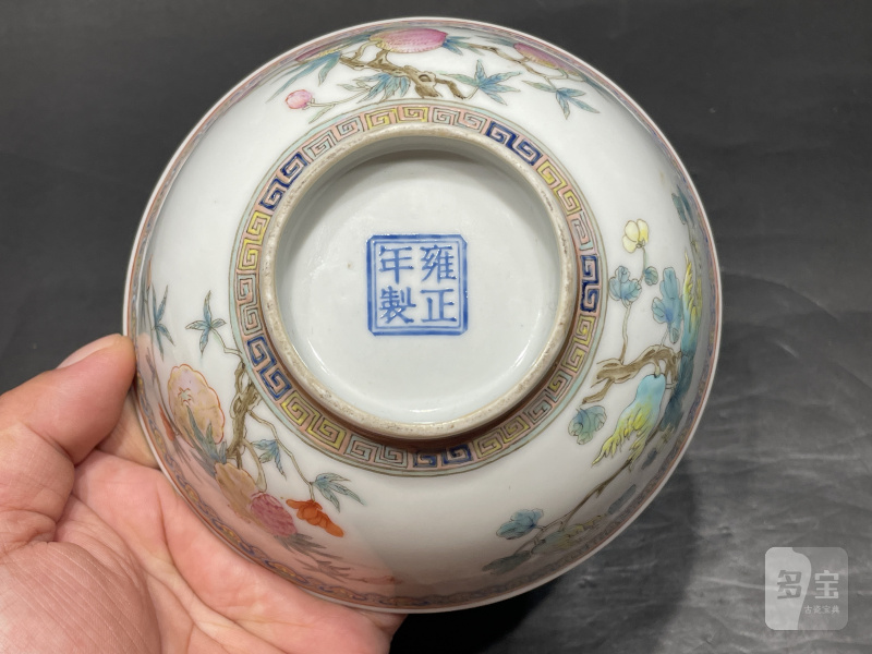 民国 仿珐琅彩三多纹碗一对 - 图12